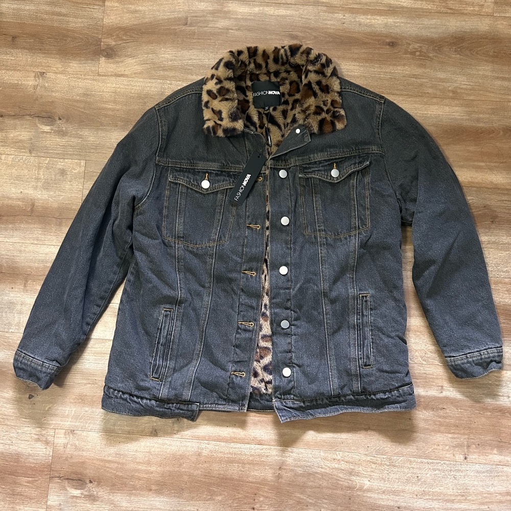 Fashion Nova Fox Fur Denim Trucker Jacket